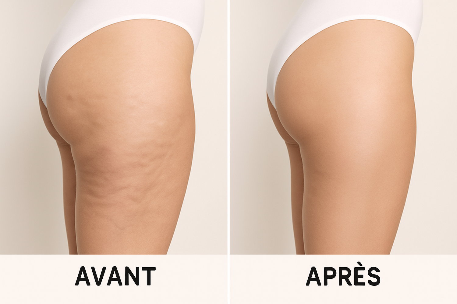 cuisses avant (avec cellulite) et apres ( cuisse lisse)